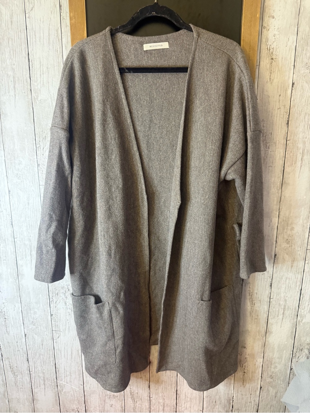 Revisited made in Spain Large Wool Blend Gray Open Front Cardigan